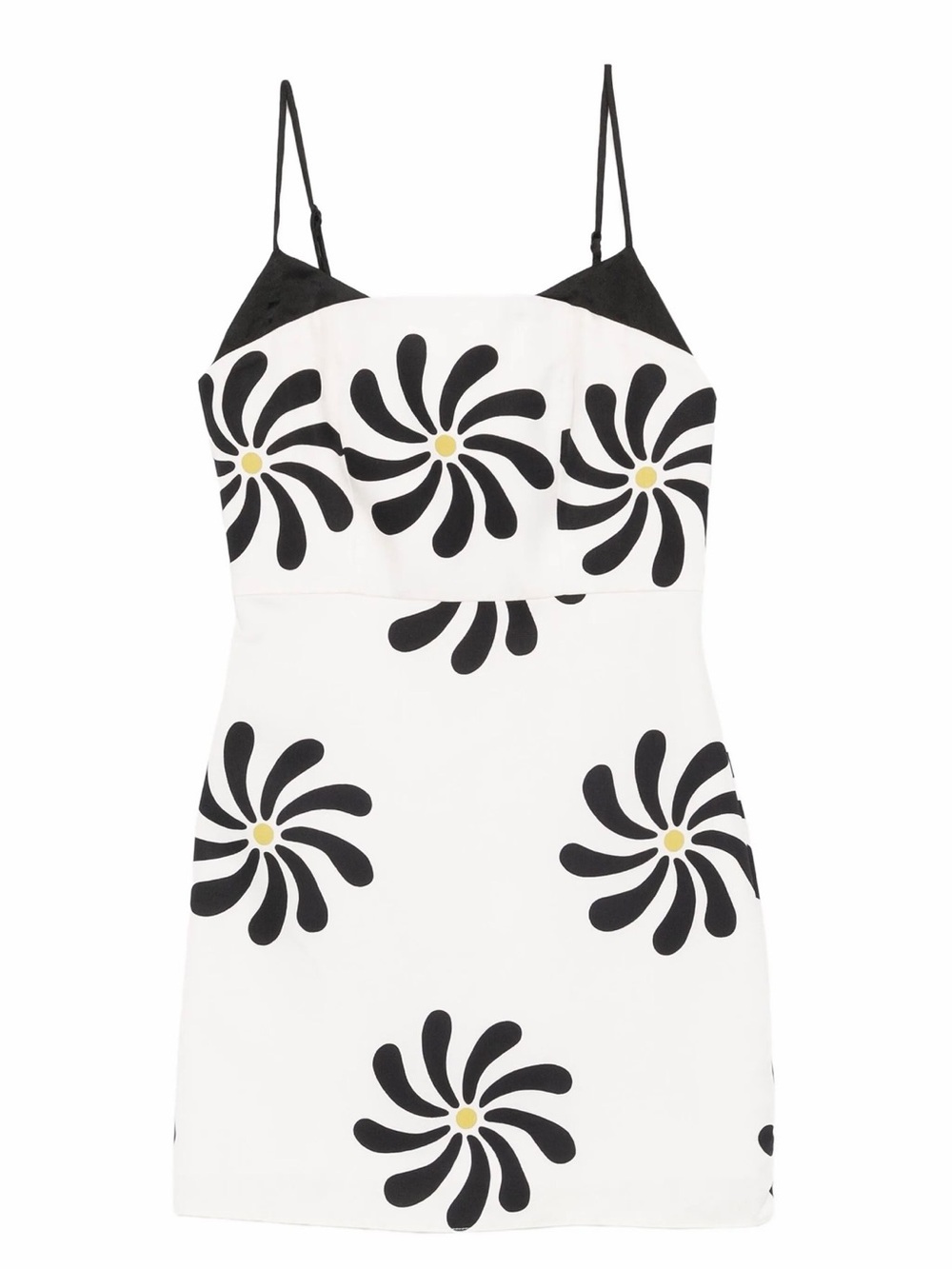 Black & White Floral Mini Slip Dress with Spaghetti Straps